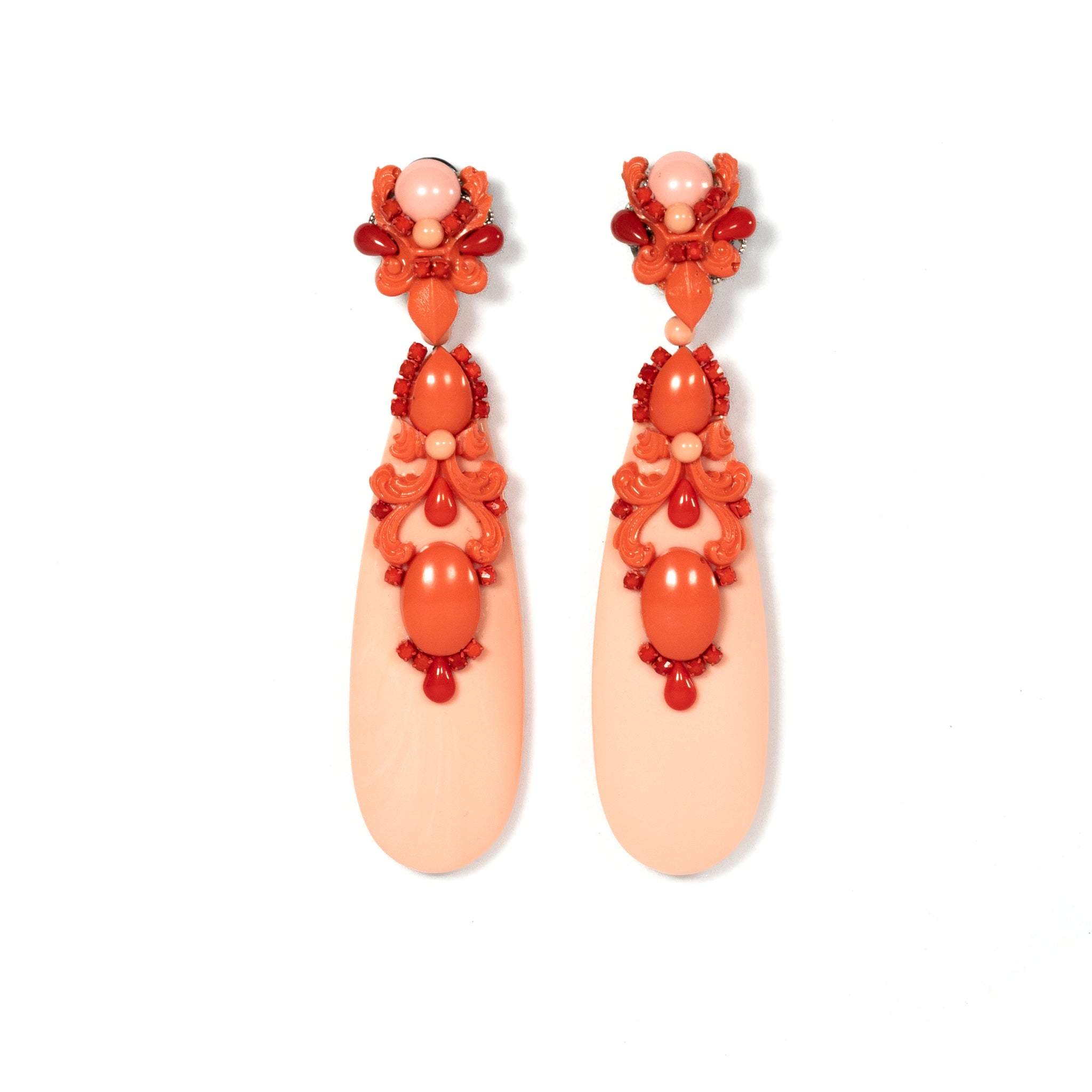 Peach Oval Resin Drop Earrings - La Jolla
