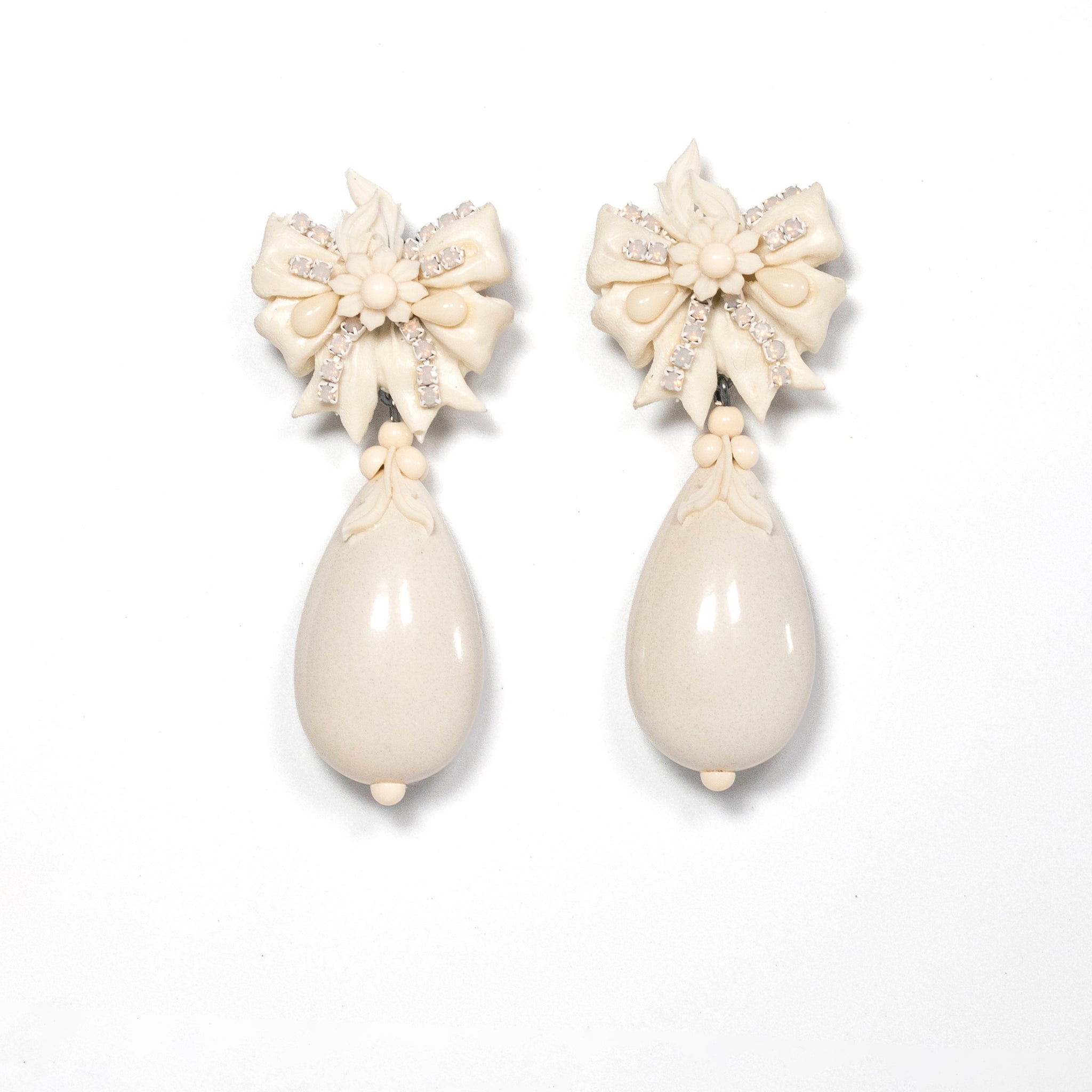 Ivory Bow Detail Drop Earrings - La Jolla