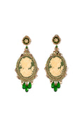 Green Cameo Earrings With Crystals And Rhinestones - La Jolla
