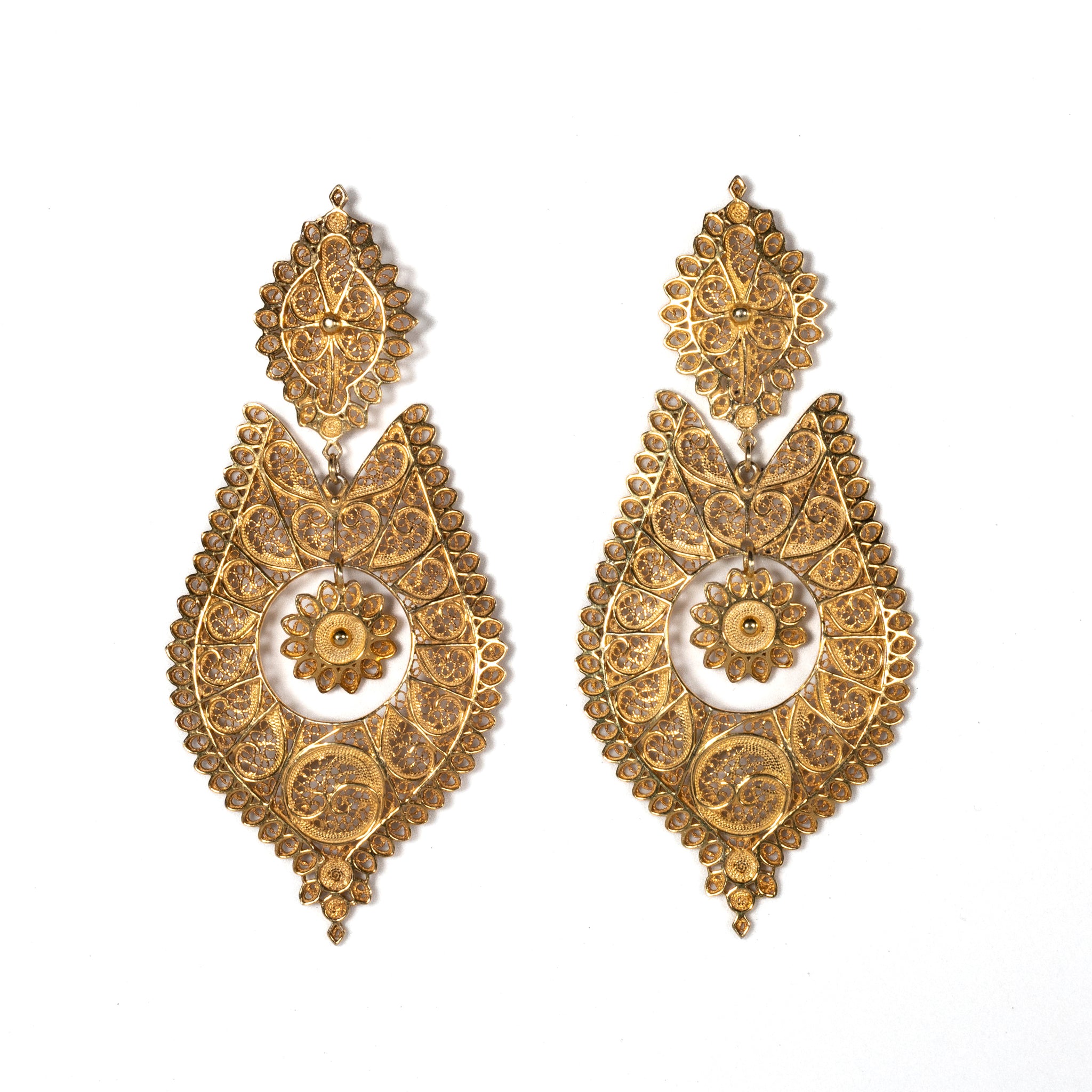 Gold Plated Filigree Drop Earrings - La Jolla