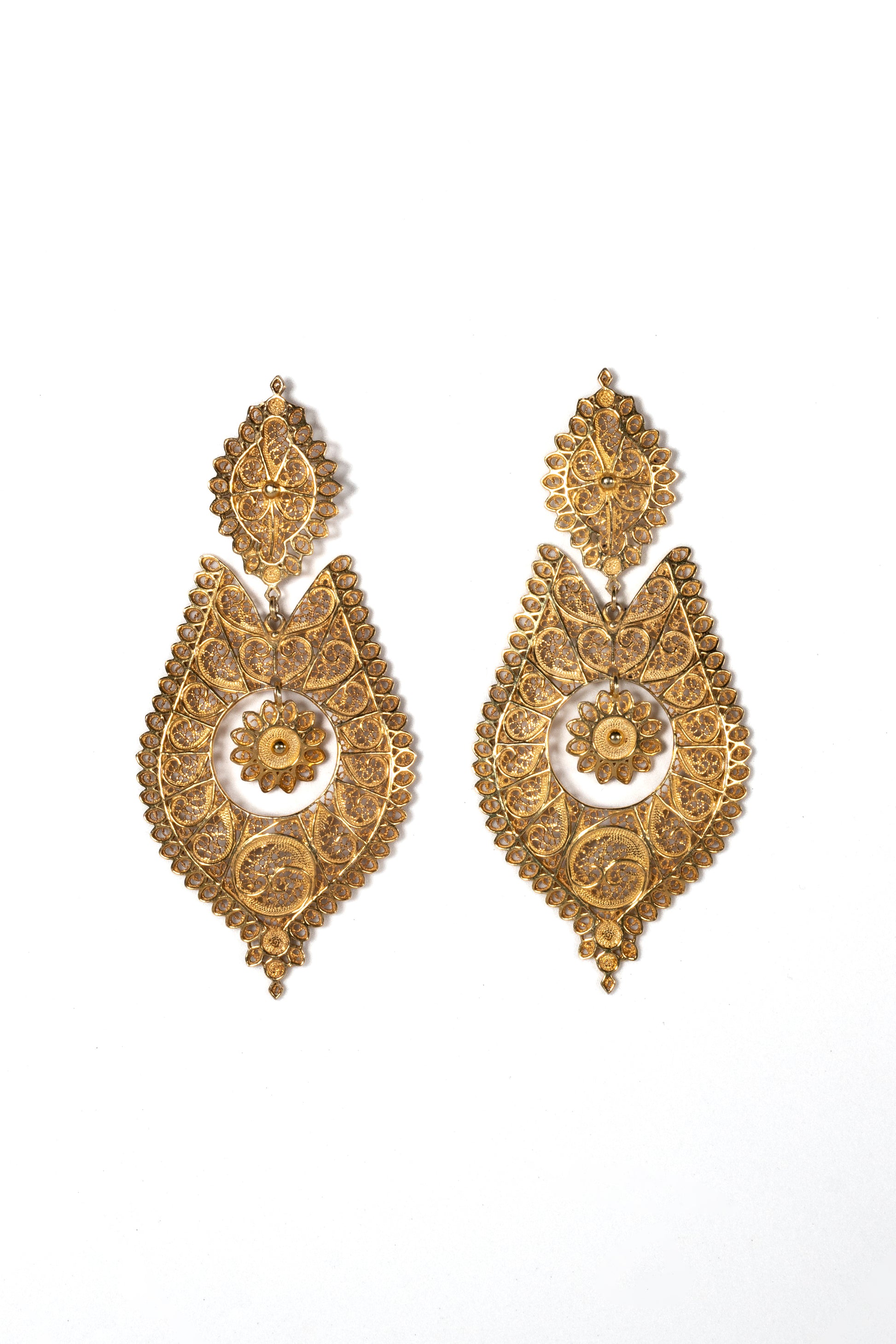 Gold Plated Filigree Drop Earrings - La Jolla