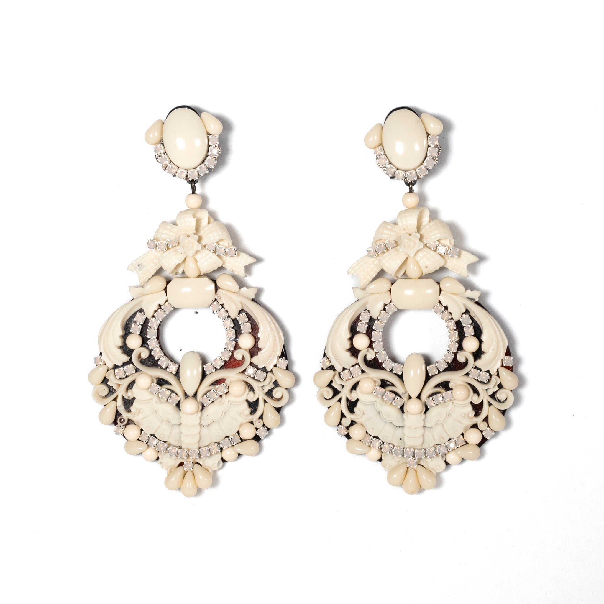 Ivory Resin Chandelier Earrings With Tortoiseshell Base - La Jolla