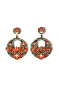 Coral & Garnet Rhinestone Earrings With Topaz And Green Accents - La Jolla
