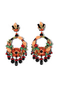 Floral Hoop Earrings With Black And Red Accents - La Jolla