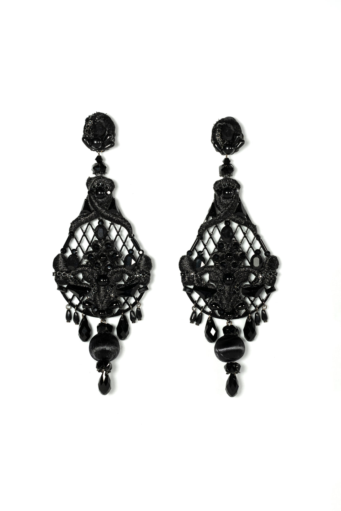 Midnight Embroidered Strass Drop Earrings - La Jolla