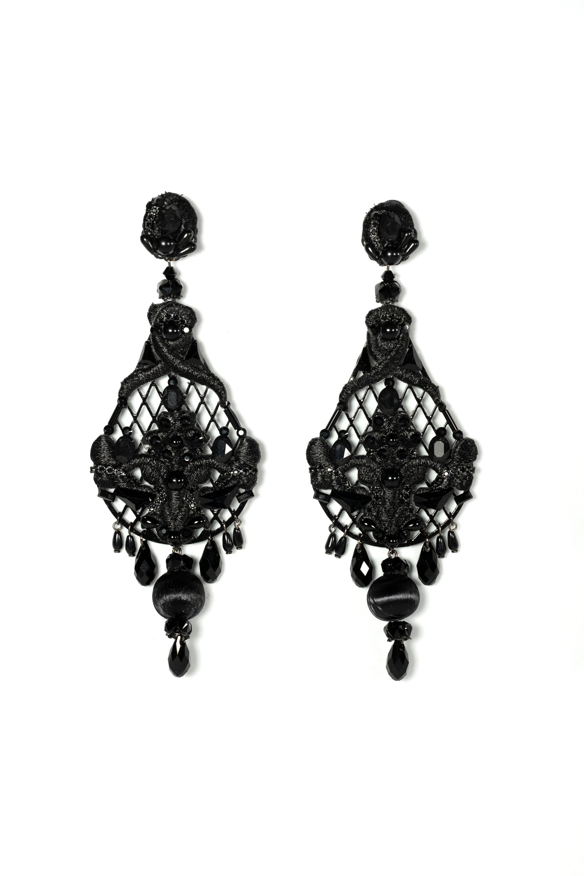 Midnight Embroidered Strass Drop Earrings - La Jolla