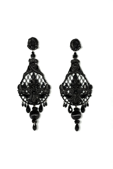 Midnight Embroidered Strass Drop Earrings - La Jolla