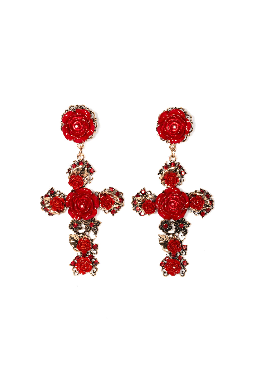 Baroque Style Earrings With Rose Details in Ruby Red - La Jolla