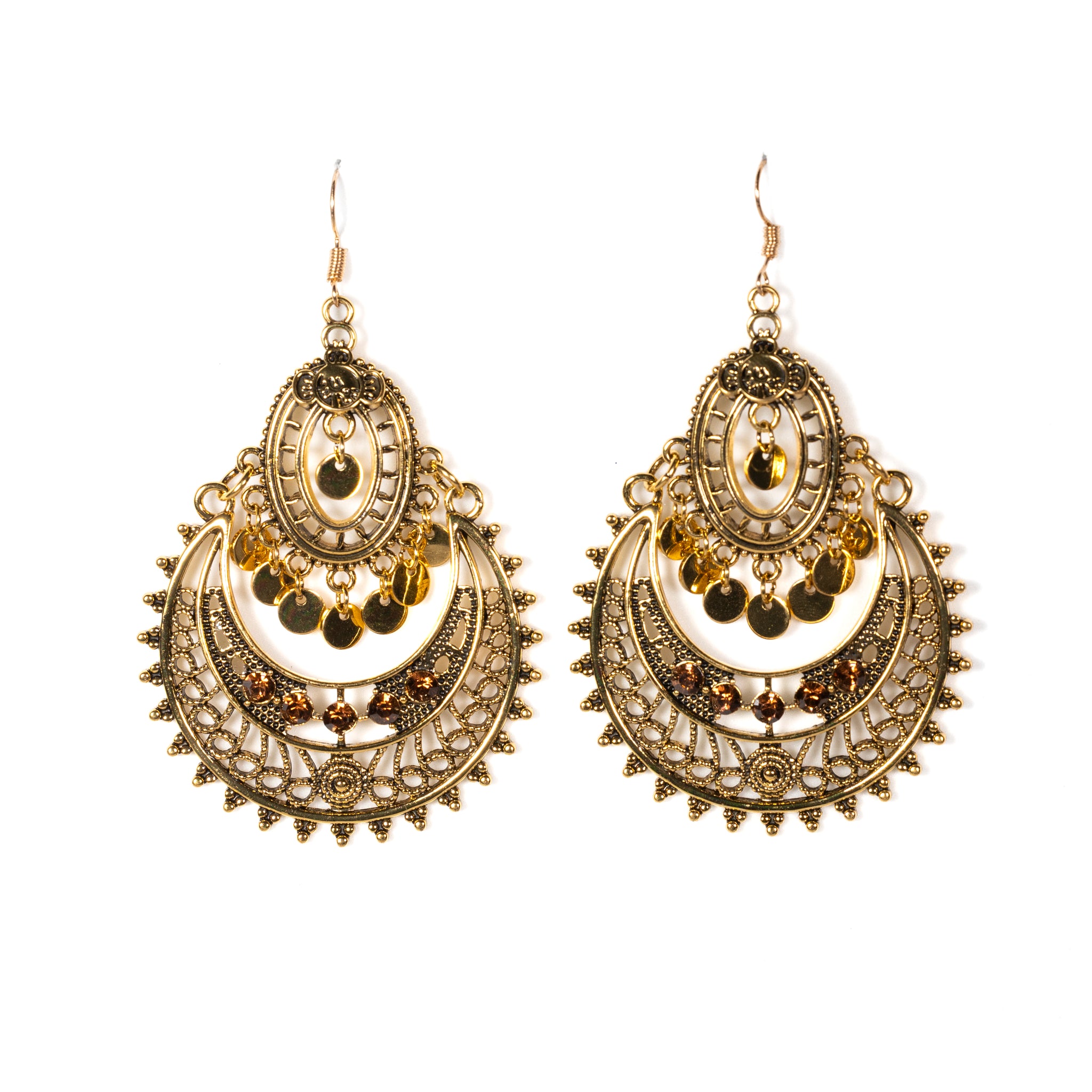 Antique Golden Boho Chandelier Earrings - La Jolla
