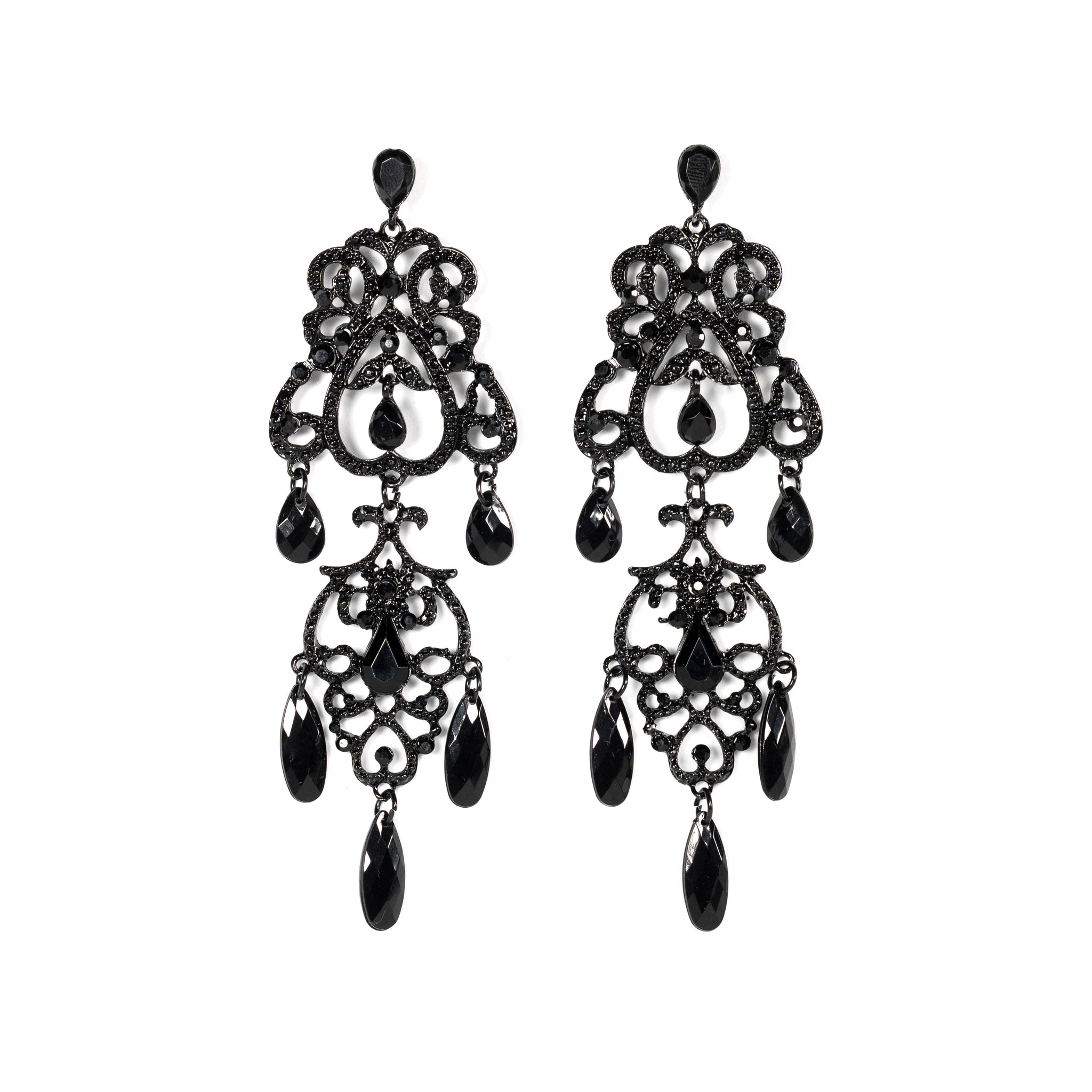 Chandelier Earrings With Black Crystals - La Jolla