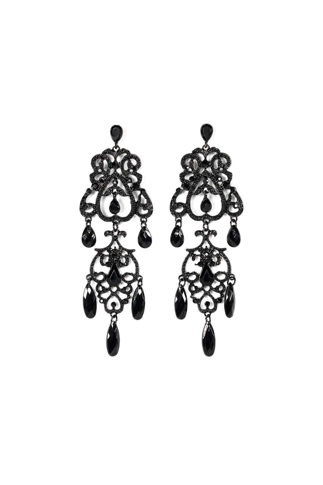 Chandelier Earrings With Black Crystals - La Jolla