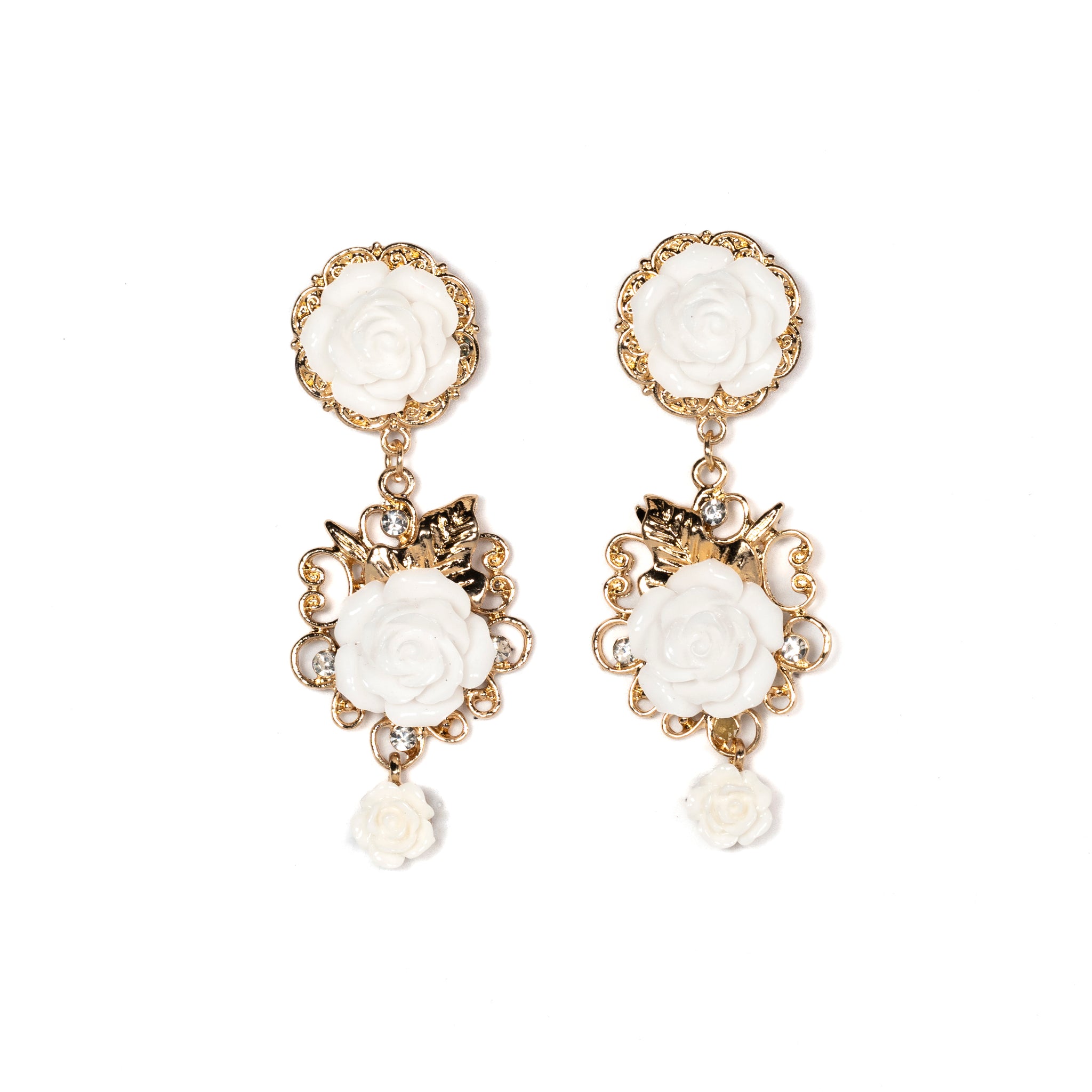 Romantic Pearl Dangle Earrings With White Rose Details - La Jolla